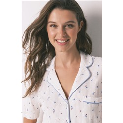 Pijama camisero algodón flores blanco