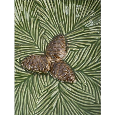 Блюдо, 19 см, керамика D, зеленое, Шишки на еловой ветке, Fir branch