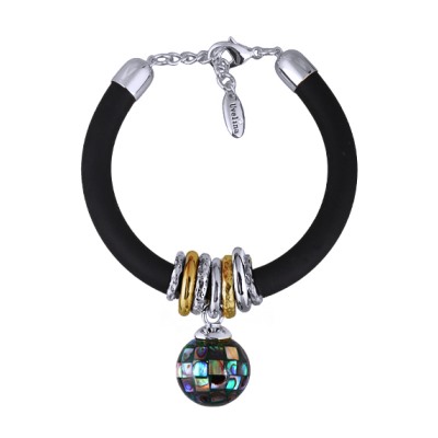 Браслет Гевея (гелиотис 16мм, каучук черный; покрытие родий) 19-22см, Есть комплект