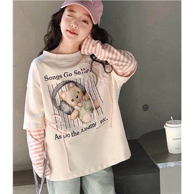 Футболка из двух частей осень 2025 в корейском стиле. Хлопок 100%