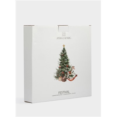 Менажница, 25 см, 5 отд, керамика D, зеленая, Лошадка у елки, Festival