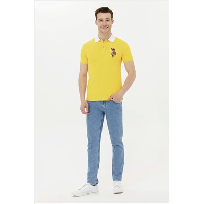 Erkek Koyu Sarı Basic Polo Yaka Tişört