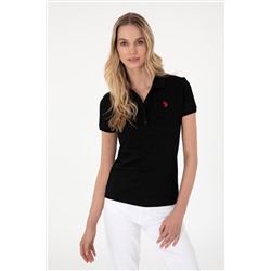 Kadın Siyah Basic Polo Yaka Tişört
