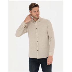 Bej Slim Fit Uzun Kollu Gömlek