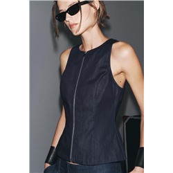 ZW COLLECTION DENIM ZIP-UP TOP