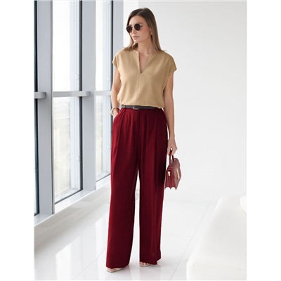 Свободный топ с V-вырезом и цельнокроеным коротким рукавом изо льна с вискозой