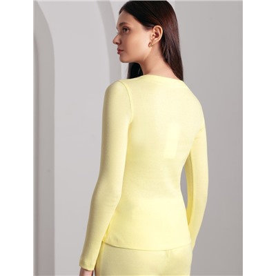 Лонгслив облегающий из фактурного трикотажа в рубчик с круглым вырезом на пуговицах