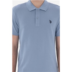 Erkek Slim Fit Polo Yaka Mavi Basic Tişört