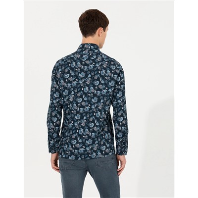 Lacivert Slim Fit Uzun Kollu Gömlek