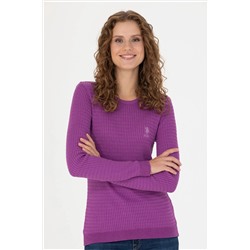 Kadın Violet Bisiklet Yaka Basic Kazak