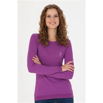 Kadın Violet Bisiklet Yaka Basic Kazak