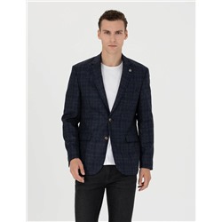 Ekose Lacivert Yün Ceket