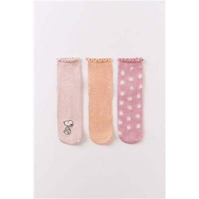 Pack 3 calcetines cortos estampado rosa Snoopy