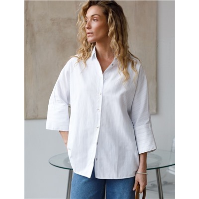 Блузка в полоску с цельнокроеным рукавом 3/4 из хлопка с добавлением льна