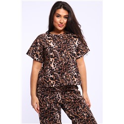Женский костюм футболка с брюками леопард 2024-5