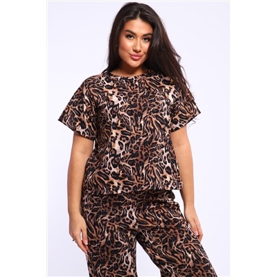 Женский костюм футболка с брюками леопард 2024-5