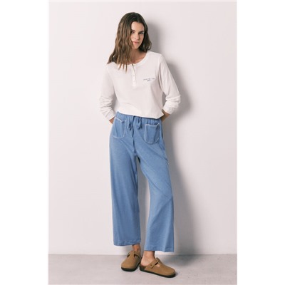 Pantalón Capri 100% algodón azul