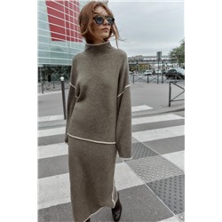 CONTRAST PIPING KNIT MIDI SKIRT