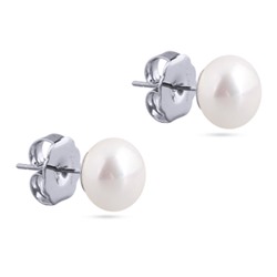 Пусеты (Майорка 10мм белая; покрытие родий), Есть комплект