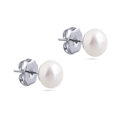 Пусеты (Майорка 10мм белая; покрытие родий), Есть комплект