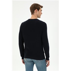 Erkek Slim Fit Bisiklet Yaka Lacivert Basic Kazak