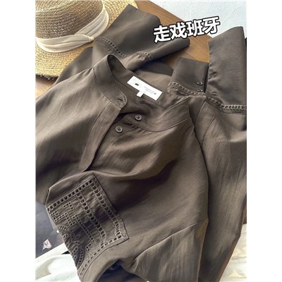 Женская рубашка с вышитым карманом из смесового тенселя ЗАР*А