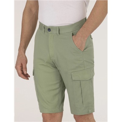 Haki Comfort Fit Kargo Cepli Bermuda Şort