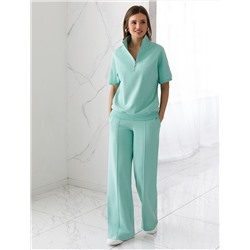 Прямые трикотажные брюки на резинке из футера двухнитки эластичные