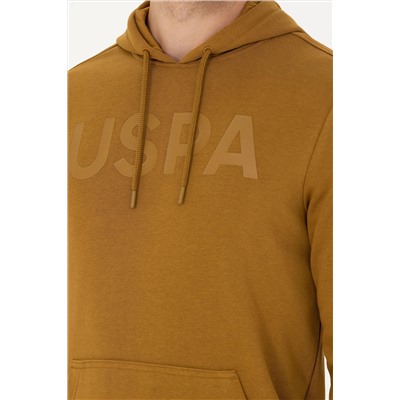 Erkek Açık Haki Kapüşonlu Basic Sweatshirt