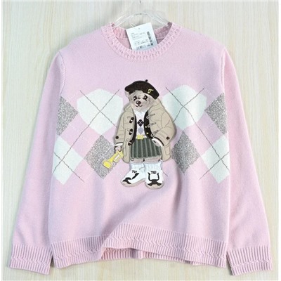 Свободный повседневный свитер с круглым вырезом и нашивкой в ​​виде мультяшного медведя