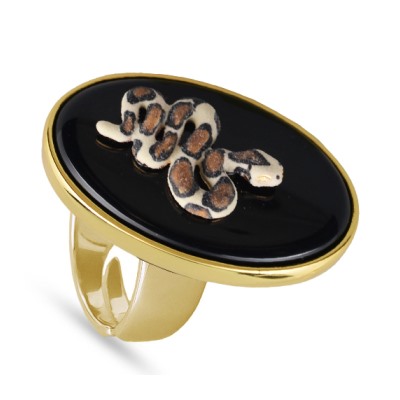 Кольцо Змея (эмаль коричневая, бежевая; покрытие золото), Есть комплект