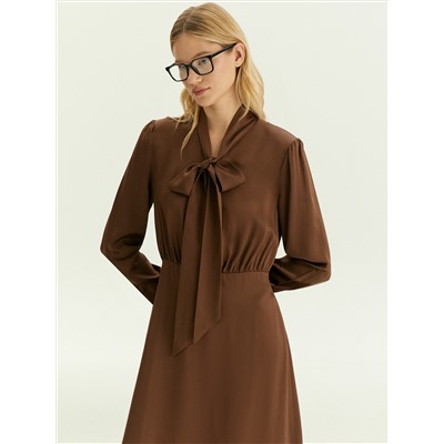 Платье миди с воротником-бантом из 100% вискозы, PL1652/und