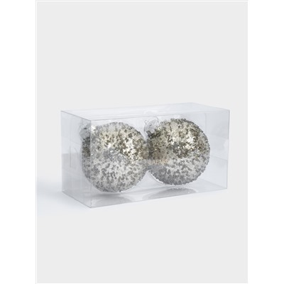 Игрушка елочная, 8 см, 2 шт, стекло, серебристая, Шар с изморозью, New year