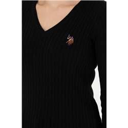 Kadın Siyah V - Yaka Basic Kazak