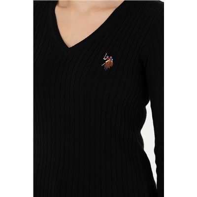 Kadın Siyah V - Yaka Basic Kazak