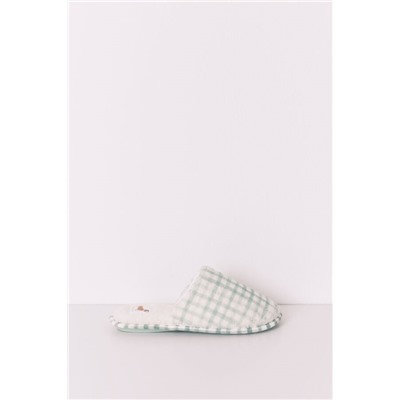 Zapatillas casa borreguito cuadros verdes