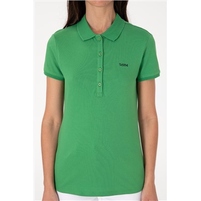 Kadın Açık Yeşil Basic Polo Yaka Tişört