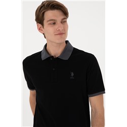 Erkek Regular Fit Polo Yaka Siyah Basic Tişört