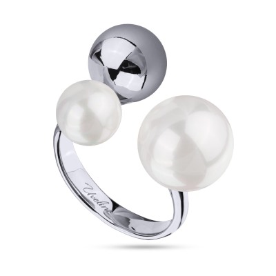 Кольцо Просекко (Майорка 8-12мм белая; покрытие родий), Есть комплект