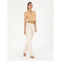 Krem Flare Hıgh Waist Pantolon