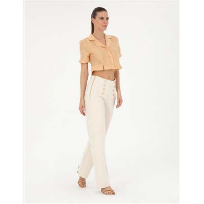 Krem Flare Hıgh Waist Pantolon