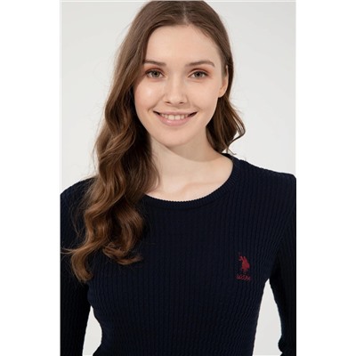 Kadın Lacivert  Bisiklet Yaka Basic Kazak