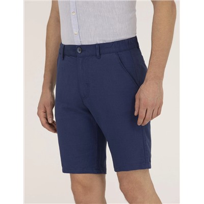 İndigo Slim Fit Keten Karışımlı Beli Lastikli Bermuda Şort