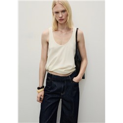 Pantalón denim wideleg cintura deshilachada