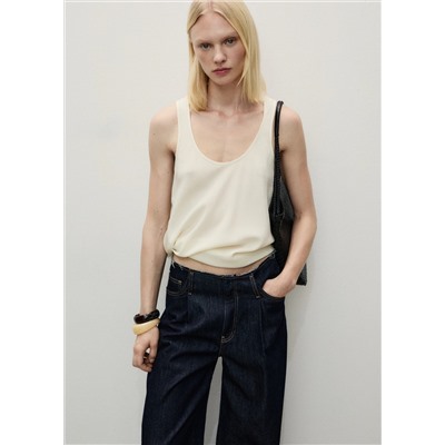 Pantalón denim wideleg cintura deshilachada