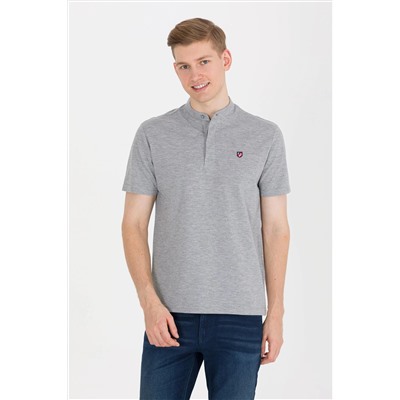 Erkek Gri Melanj Hakim Yaka Tişört