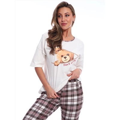 Пижама женская с удлиненной футболкой и брюками в клетку,  Арт. 518
