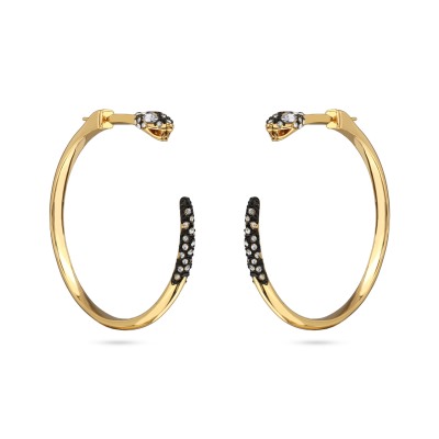 Серьги Змея (кристаллы SW белые; покрытие золото, черный родий), Есть комплект