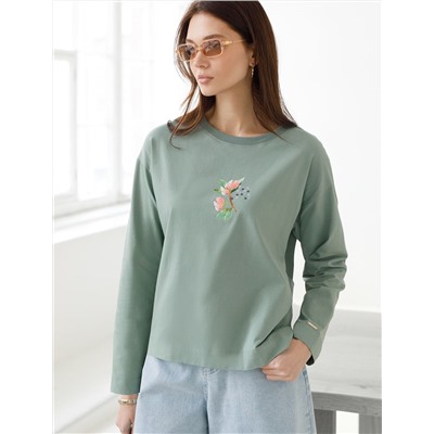 Лонгслив с принтом из премиального хлопка с эластаном