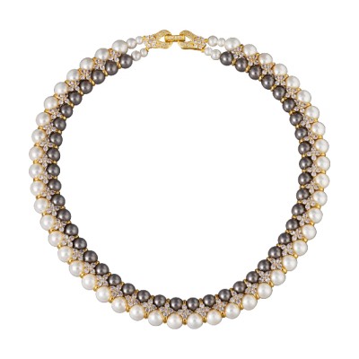 Колье Вальс (Майорка 7мм белая, темно-серая; покрытие золото) 45см, Есть комплект